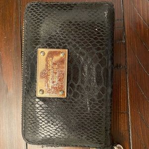 Michael Kors Black Faux Leather Snake Print Wristlet